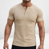 Serno | Męska koszulka Henley slim fit prążkowana krótki rękaw