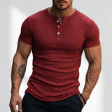 Serno | Męska koszulka Henley slim fit prążkowana krótki rękaw