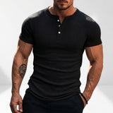 Serno | Męska koszulka Henley slim fit prążkowana krótki rękaw