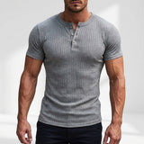 Serno | Męska koszulka Henley slim fit prążkowana krótki rękaw