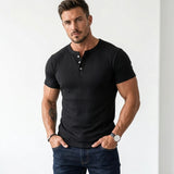 Serno | Męska koszulka Henley slim fit prążkowana krótki rękaw