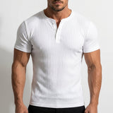 Serno | Męska koszulka Henley slim fit prążkowana krótki rękaw