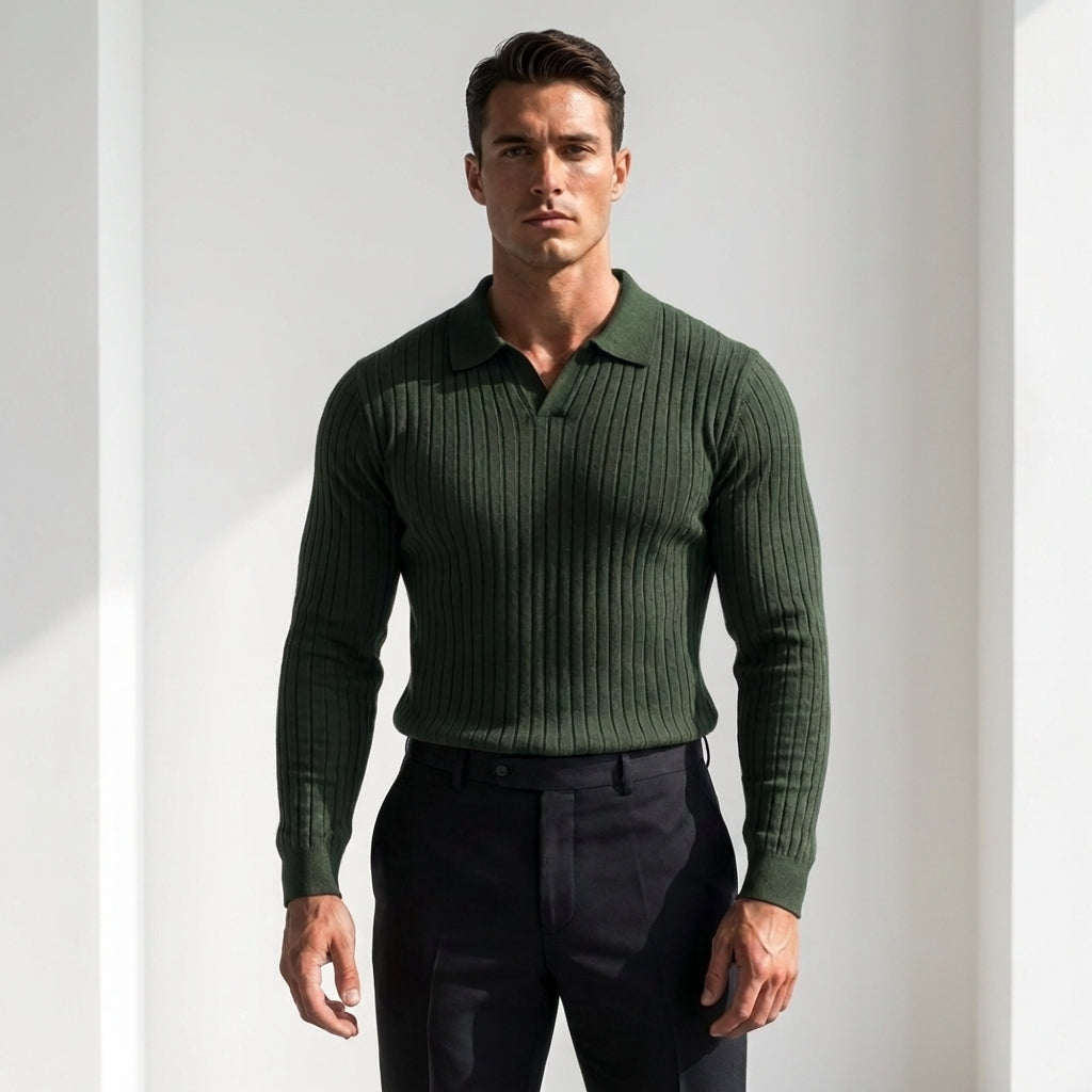 Serno | Elegancki sweter polo męski z długim rękawem nowoczesny styl i komfort
